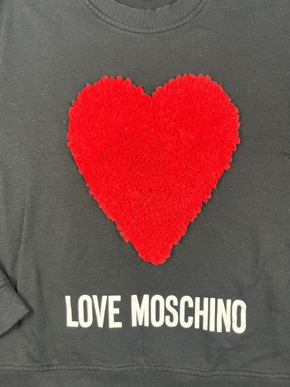 Love Moschino Black Sweatshirt with Red Heart Appliqué
Size: 12 - Picture 2 of 5